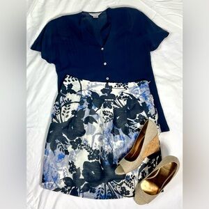 Ann Taylor Off-white and Blue Floral Skirt